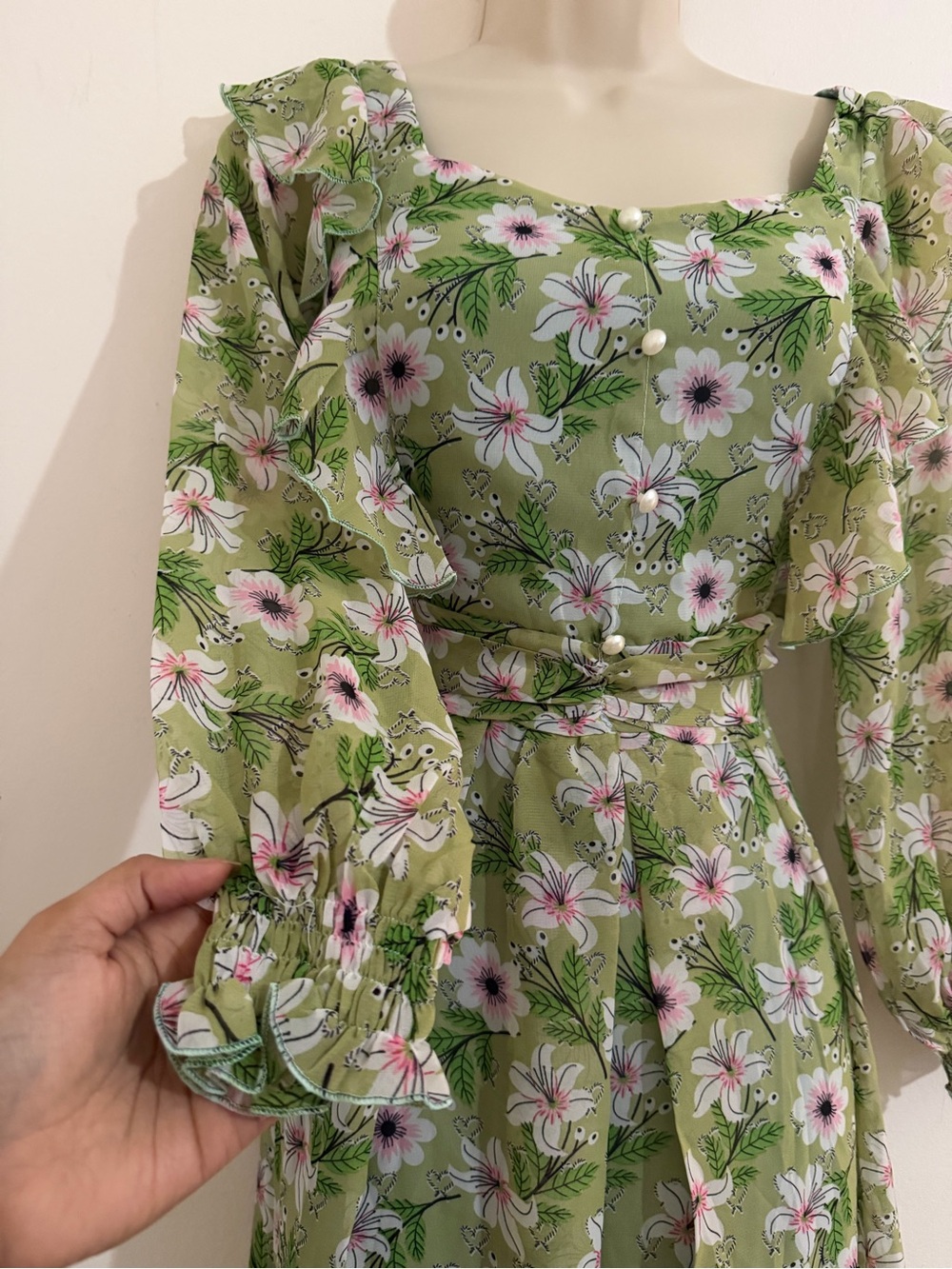 Floral Green Ruffle Midi Dress - Women's - Picture 3 of 5